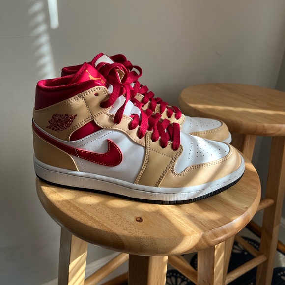 Shoes - Red and Tan High-Top Sneakers